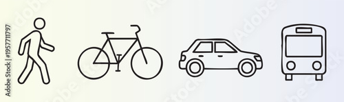 Flat icons of pedestrian bicycle car and bus for transportation themes