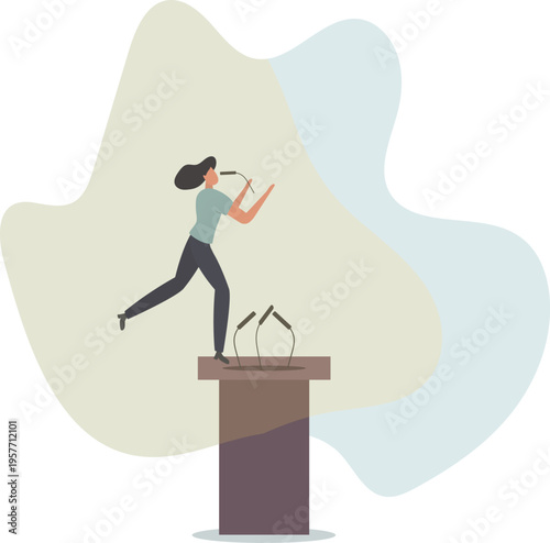 Public speaking skill, confident, charisma, hand gesture, voice and expression to win the audience concept.person's life situation and his activities.