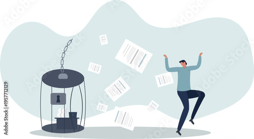 Break free, quit exhausted day job to start new business, escape for freedom, resign from toxic workplace or retirement concept.person's life situation and his activities.