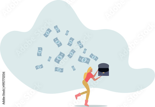 Success businesswoman achieve financial freedom, happy millionaire with plenty of money and wealth, income or salary increase or career opportunity concept.person's life situation and his activities.