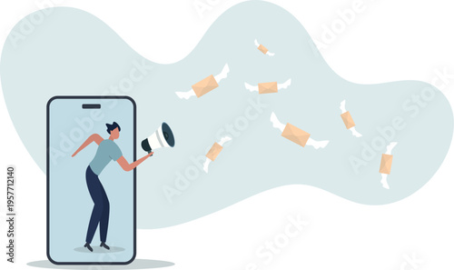 Email marketing campaign, subscription newsletter or online announcement to customer, digital advertising concept.person's life situation and his activities.