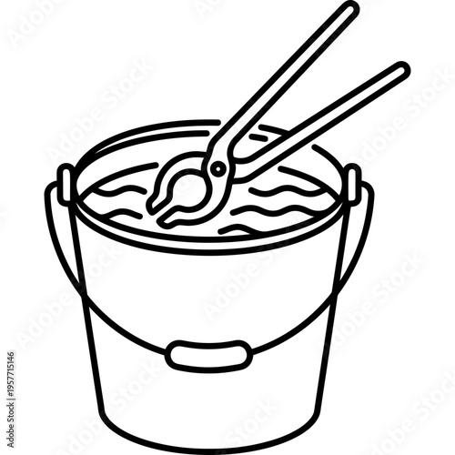 Minimalistic blacksmith quench water bucket outline icon