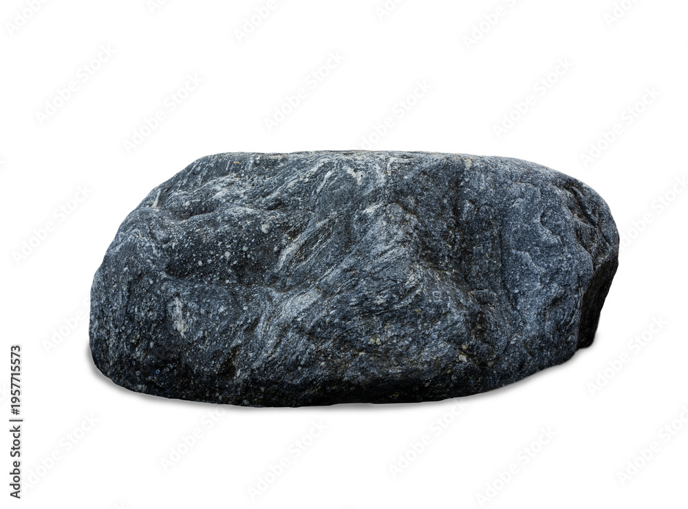 Fototapeta premium Large dark granite boulder with texture isolated on white