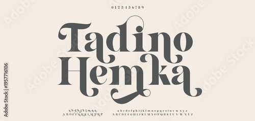 Tadino Hemka Elegant alphabet letters font logo. Typography luxury classic lettering serif fonts decorative wedding vintage retro logos, design for fashion,beauty shop and brand vector illustration