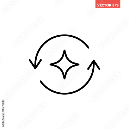 Black single round regenerate line icon, simple digital reset artificial intelligence flat design infographic pictogram vector for app logo web button ui interface element isolated on white background
