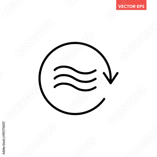 Black single air circulation balance line icon, sustainable wave flow emission flat design infographic pictogram vector for app logo web button ui ux interface elements isolated on white background