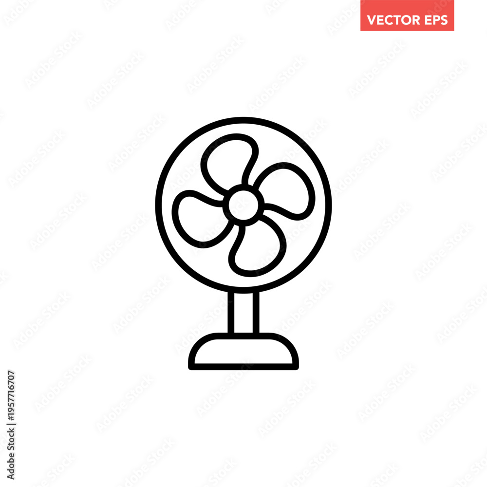 Obraz premium Black single fan propeller blades line icon. Ventilator, propeller, cooler, conditioner flat design pictogram vector for app ads web button ui interface elements isolated on white background