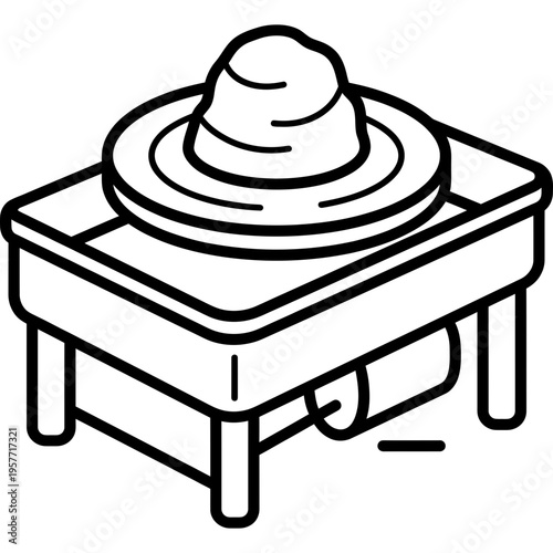 Minimalistic pottery throwing wheel outline icon