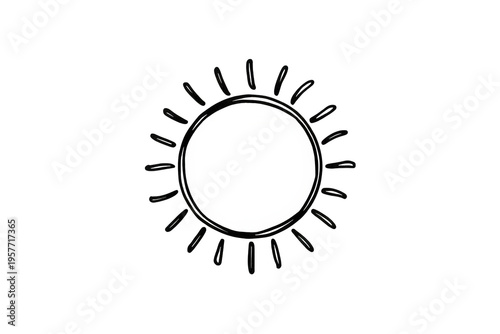 Hand drawing sun icon on transparent background representing summer weather and bright energy