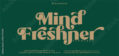 Mind Freshner Elegant wedding alphabet letters font and number. Typography Luxury classic lettering serif fonts decorative logo vintage retro concept. vector illustration