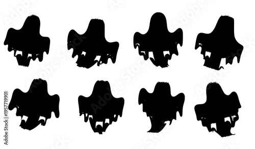 Transparent ghost silhouettes with foggy spooky effect Halloween vector illustration