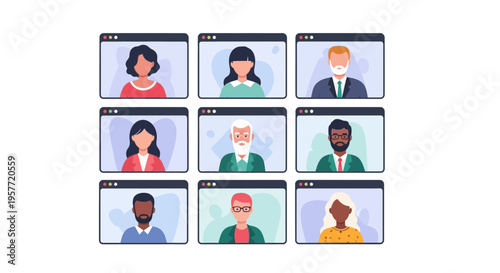 International conference call meeting with diverse people online