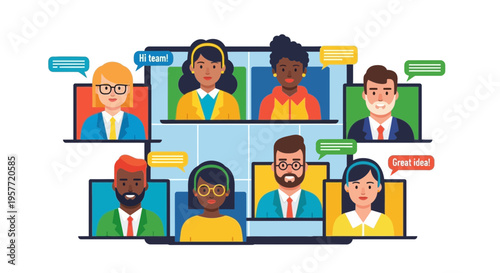 International conference call meeting with diverse people online