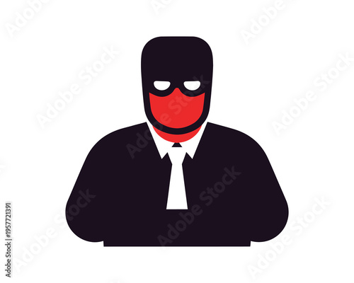 A cartoon illustration of a masked man in a suit and tie