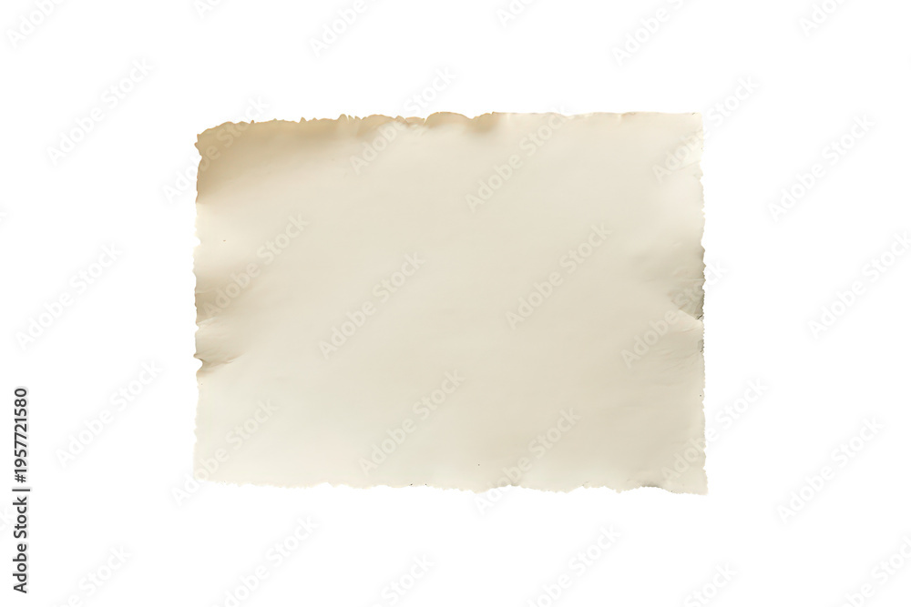Fototapeta premium Aged paper blank page with textured deckle edge, vintage document or invitation material, transparent background