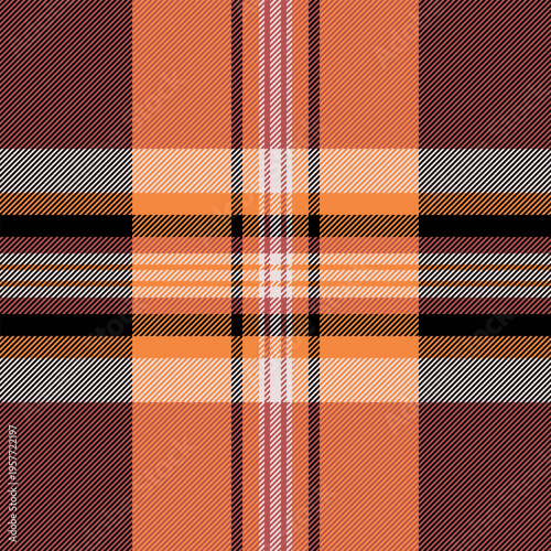 Poster check seamless pattern, marketing vector plaid fabric. Fashionable texture textile background tartan in red and black colors.