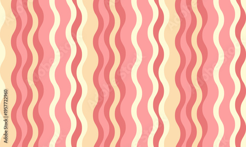 Abstract wavy stripes background in pastel pink and cream.  Perfect for website banners, social media, packaging, or textile design.  Evokes feelings of calmness and gentle movement.