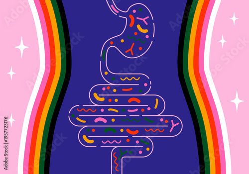 Probiotic Foods Good Bacteria Vector illustration. Medical Analysis of Stomach Bacteria and Viruses. Gut Microbiota Probiotics Concept
