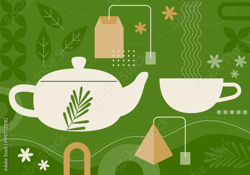 Green tea Matecha Japanese Tea. Tea Party. Tea House background