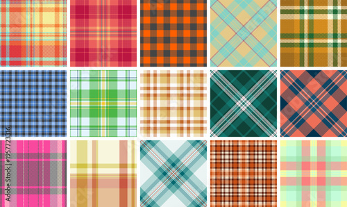 Versatile plaid bundle created for textile designers. The pack includes balanced tartan patterns ready for fabric printing. Vector format supports professional production.