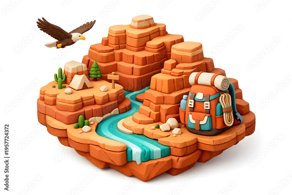 Obraz premium 3D Isometric Grand Canyon National Park Travel Concept