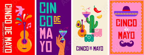 Cinco de Mayo Mexican holiday celebration vertical poster, banner and greeting card designs.