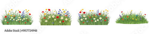 Wildflower meadow in lush green summer grass, perfect for eco-friendly branding, organic product packaging, spring festival posters, gardening blog headers, and environmental education materials