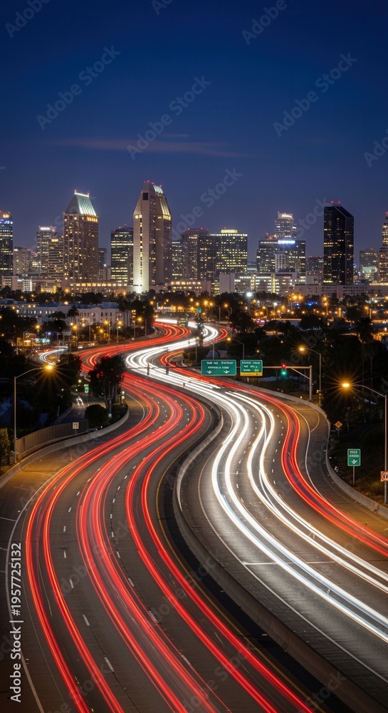Fototapeta premium Dynamic Cityscape Highway Light Trails At Dusk Capturing Urban Motion