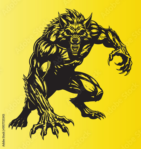 Fierce mythical werewolf creature in aggressive pose