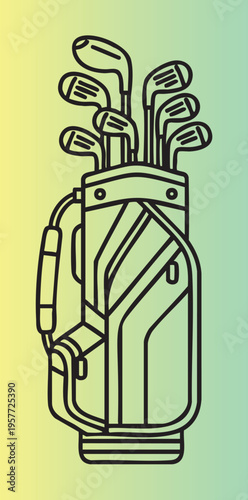 Illustration of a golf bag with clubs isolated on transparent background