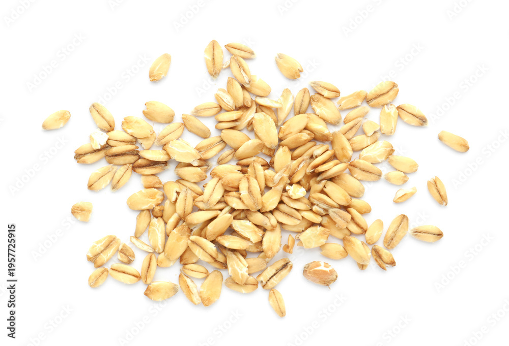 Obraz premium Oat flakes isolated on white, top view