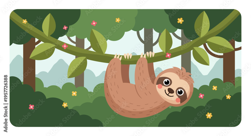 Fototapeta premium Sloth Hanging from Tree Branch.