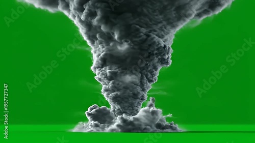 Dark grey tornado spinning with dust cloud on green screen background