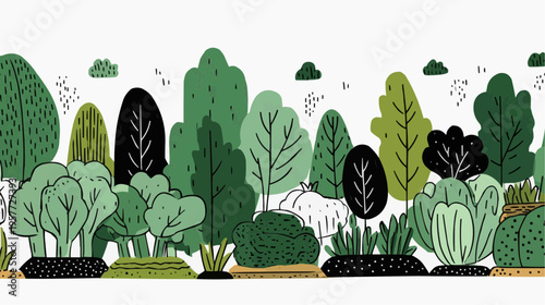 Flat vector illustration of bold, naive weeds growing tall among vegetables, suitable for gardening blogs, children's books, or nature-themed designs.