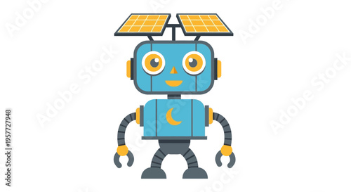 Blue Robot with Solar Panel.