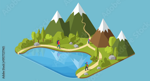 Mountain Landscape With Lake.