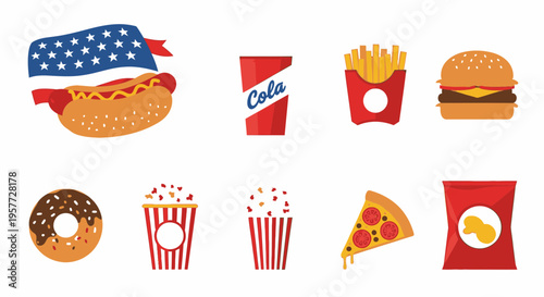 American fast food icons set.