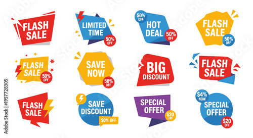 Colorful sale discount offer stickers.