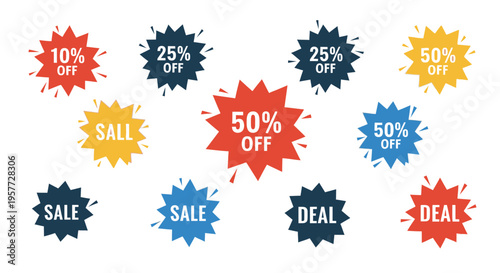 Colorful sale discount labels stickers set.