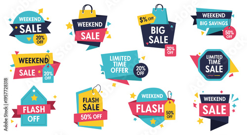 Colorful sale stickers and labels.