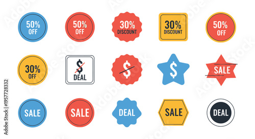 Discount sale and deal labels.