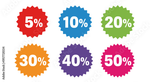 Discount percentage colorful badge set.