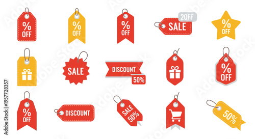 Discount sale tags and stickers.
