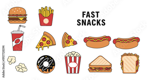 Fast food snacks and meals variety.