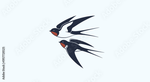 Two Swallows Flying in Formation High.