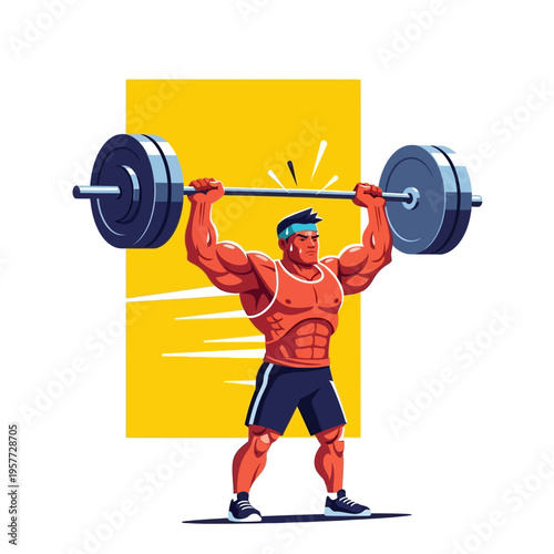 Muscular Man Lifting Heavy Weights.