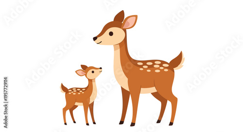 Deer and Fawn Standing Together.