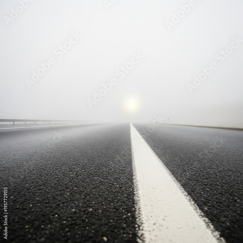 Endless Asphalt Path Disappearing Into Ethereal Foggy Horizon