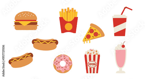 Fast food icons on white background.