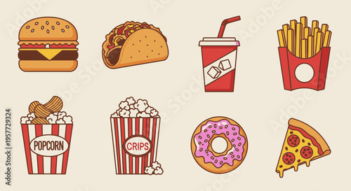 Fast food icons on white background 2.